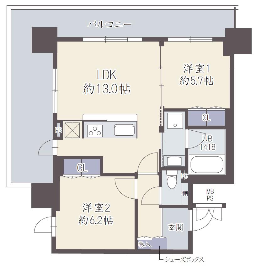 GRAND VILLASSE 福島(2LDK/2階)の間取り写真