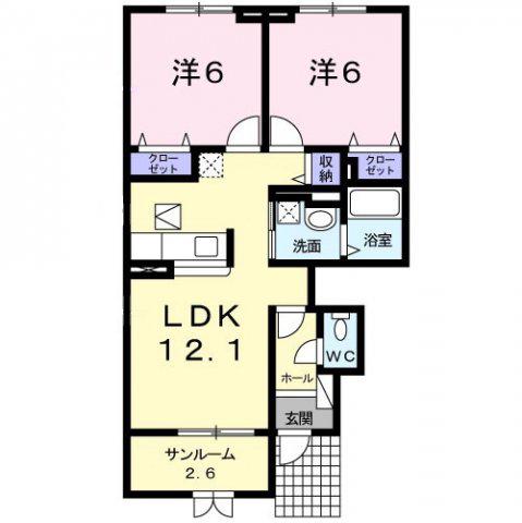 ヴィラ・クレール(2LDK/1階)の間取り写真
