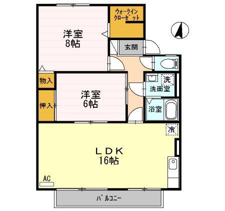 セジュール本堂A棟(2LDK/2階)の間取り写真