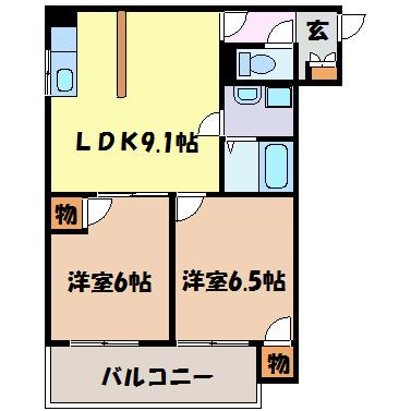 ガーディアン千代田(2LDK/9階)の間取り写真