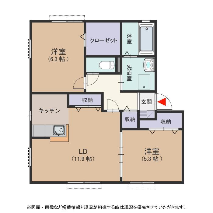 ハートフルネストA棟(2LDK/1階)の間取り写真