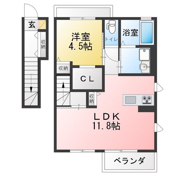 パールグレイス(1LDK/2階)の間取り写真