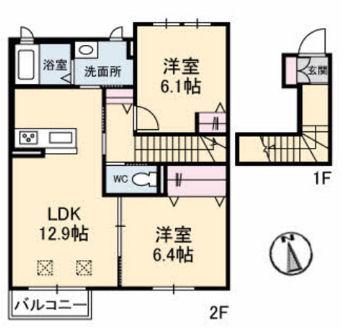 アトリエール(2LDK/2階)の間取り写真
