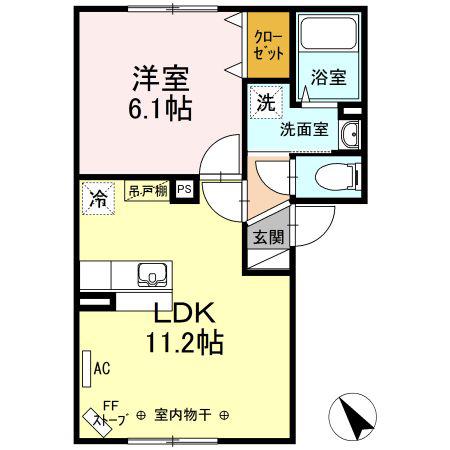 美しい山の手(1LDK/2階)の間取り写真