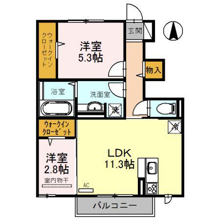 アドラブール瓜生堂(2LDK/1階)の間取り写真