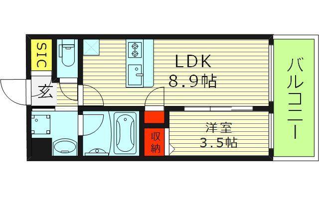 スプランディッド玉造(1LDK/3階)の間取り写真