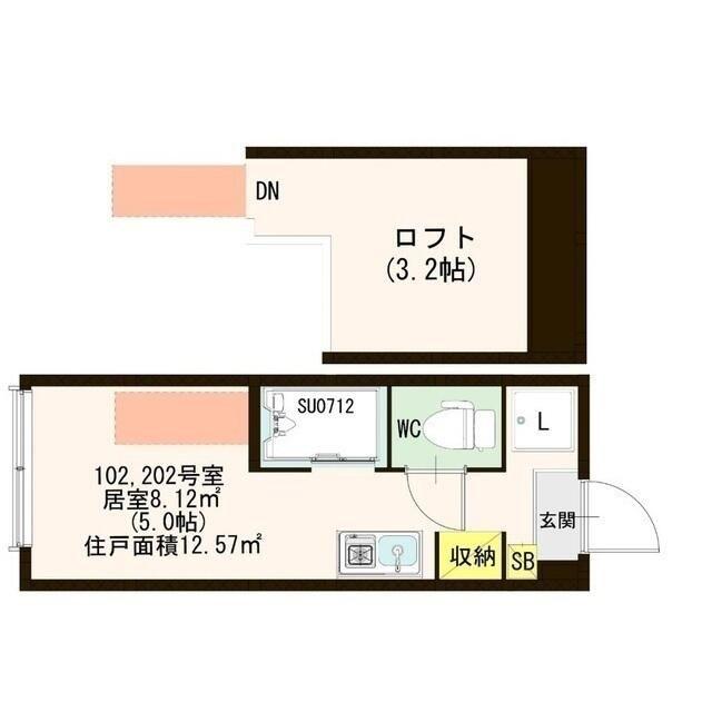 ヴィラ・エスポワール蒲田(ワンルーム/2階)の間取り写真