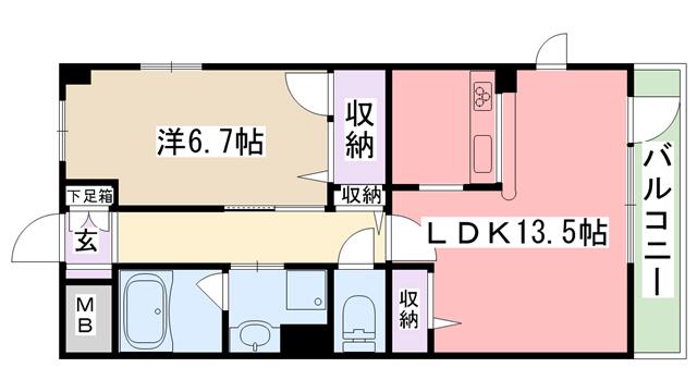 グランジェ東甲子園(1LDK/2階)の間取り写真