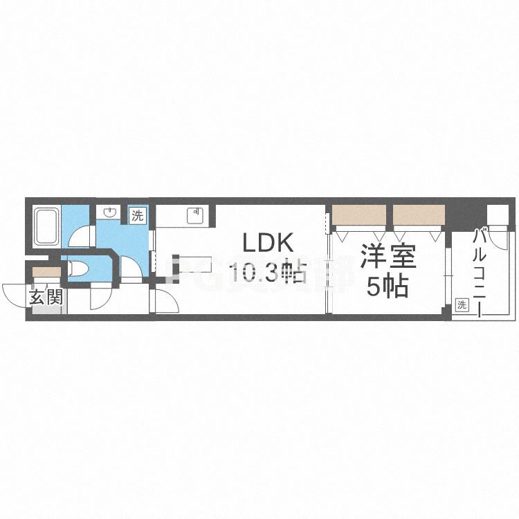 ラシュレ北浜(1LDK/7階)の間取り写真