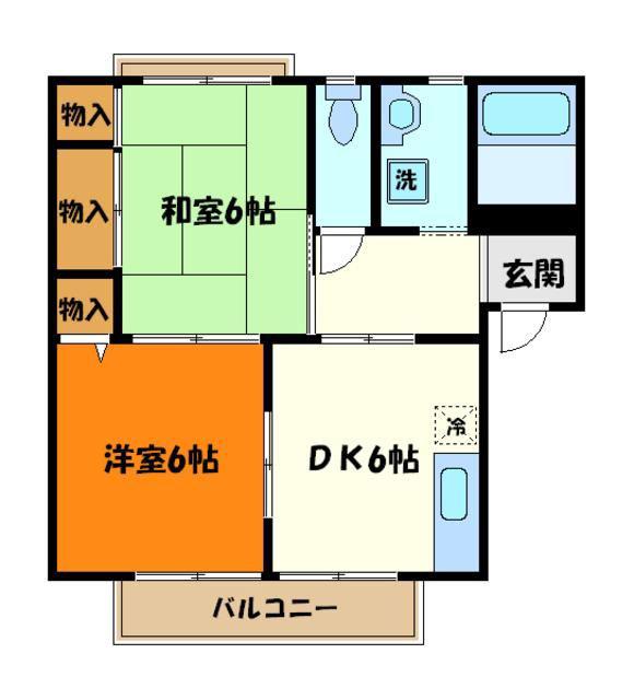 クランベリーヒルC(2DK/2階)の間取り写真