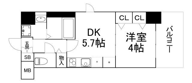 ヴィラリヴィエール(1DK/10階)の間取り写真