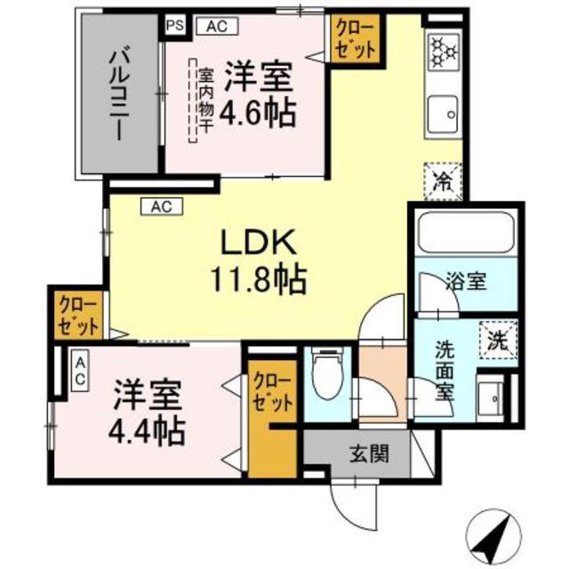 セレスティア綾瀬(2LDK/2階)の間取り写真