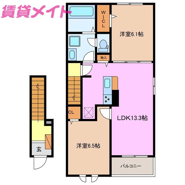 ひよこのいえ2 B(2LDK/2階)の間取り写真