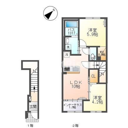 江南市前飛保町 アパート(2LDK/2階)の間取り写真