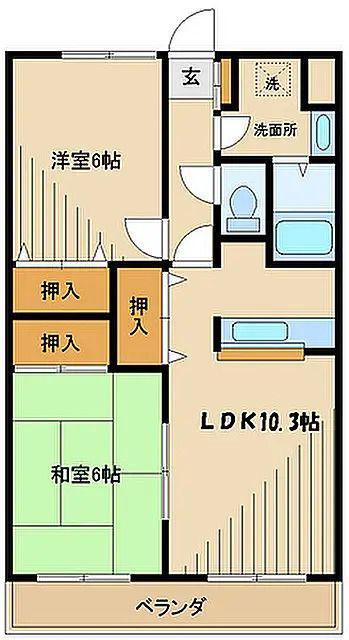 シエロビエントつきみ野(2LDK/1階)の間取り写真