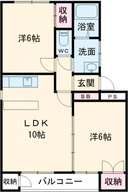 シルクハイツ(2LDK/1階)の間取り写真