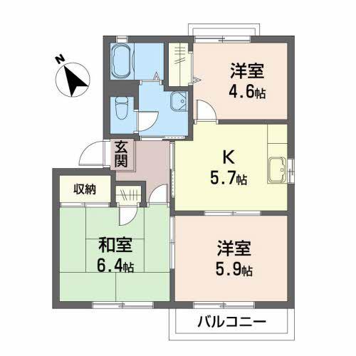 ルミエール大宮II(3K/2階)の間取り写真