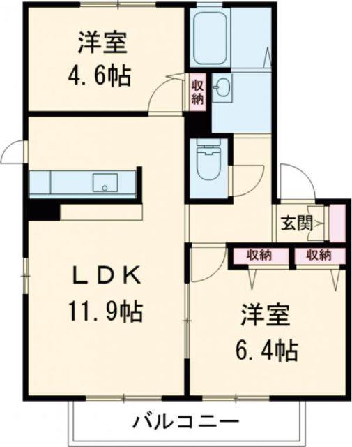 ソレイユ南別府A棟(2LDK/2階)の間取り写真