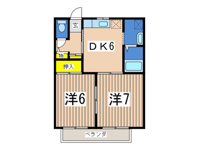 大地原ハイツV(2DK/1階)の間取り写真