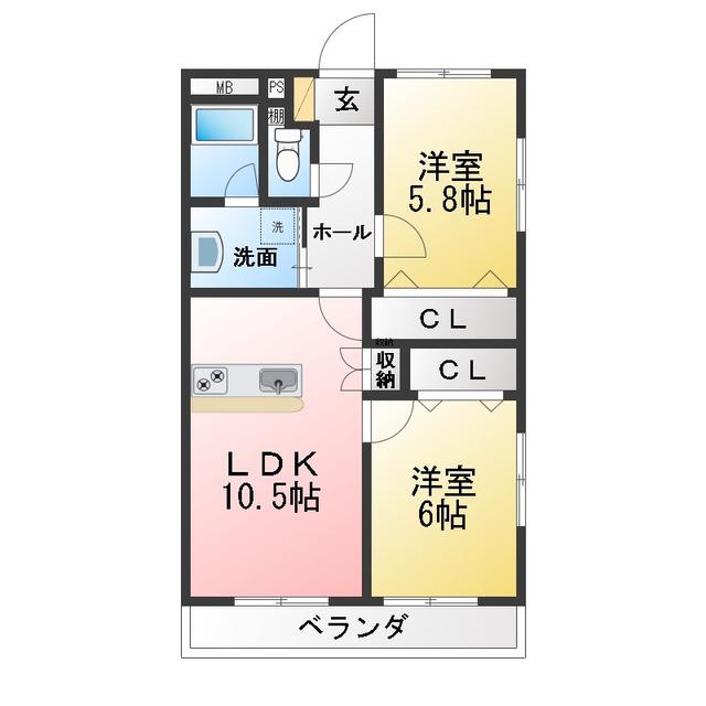 T・Yマンション(2LDK/1階)の間取り写真