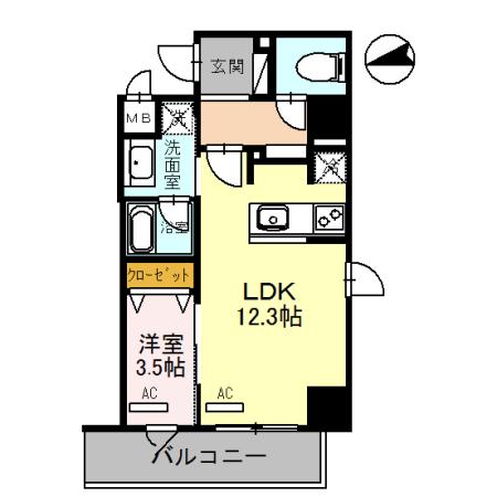 パンセ新町(1LDK/5階)の間取り写真