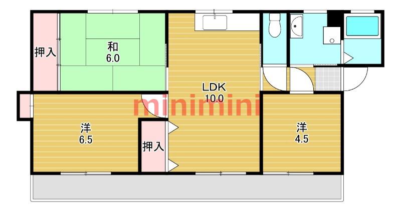西町ハイツ(3LDK/2階)の間取り写真