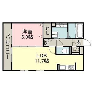 ハピネス光II(1LDK/1階)の間取り写真