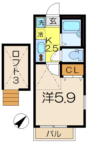 カルペディエム横浜(1K/2階)の間取り写真