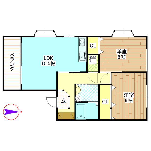 末吉大丸マンションA・B棟(2LDK/3階)の間取り写真