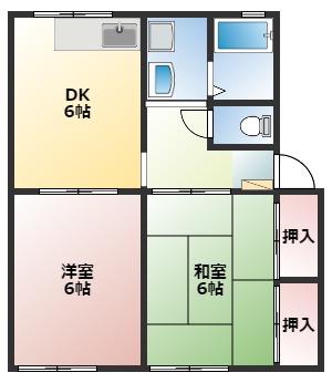 コスモス高丘(2DK/1階)の間取り写真
