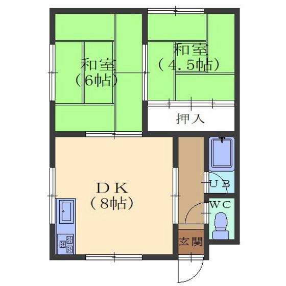 ソニック山の手(2DK/2階)の間取り写真