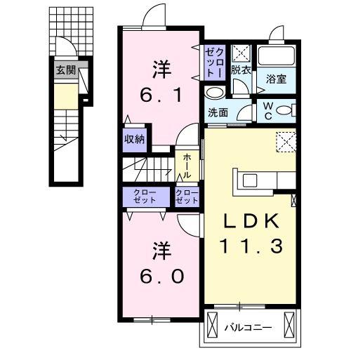 ソレイユ II(2LDK/2階)の間取り写真