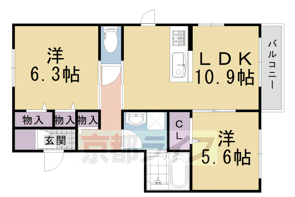 シャーメゾン長法寺(2LDK/2階)の間取り写真