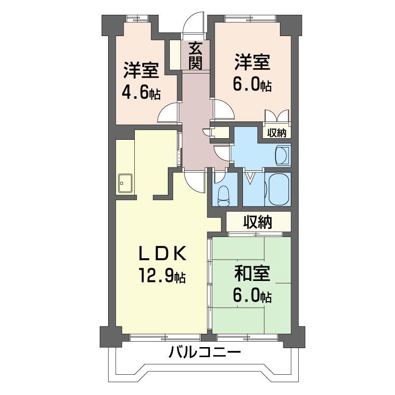 西鶴間ホームズ(3LDK/3階)の間取り写真