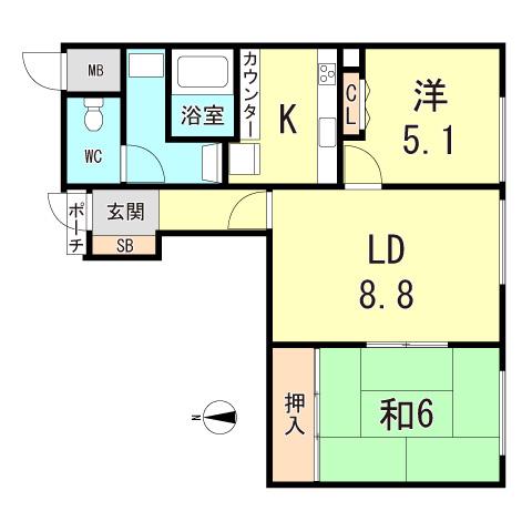 芦屋サニーヒル東館(2LDK/3階)の間取り写真