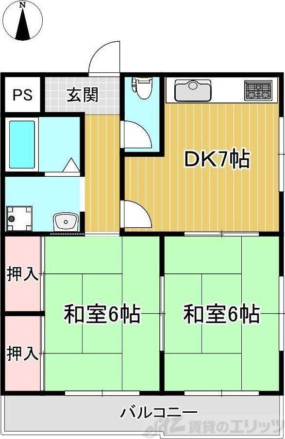 グリーンピア高槻(2DK/2階)の間取り写真