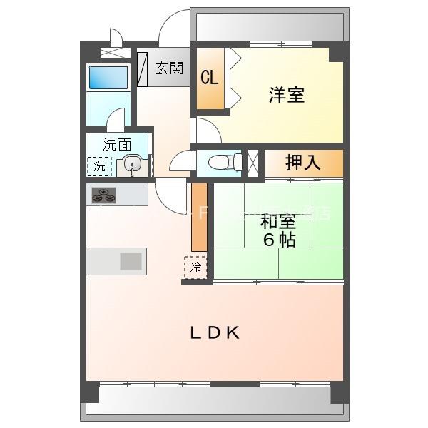 春日グリーンフラッツ(2LDK/3階)の間取り写真