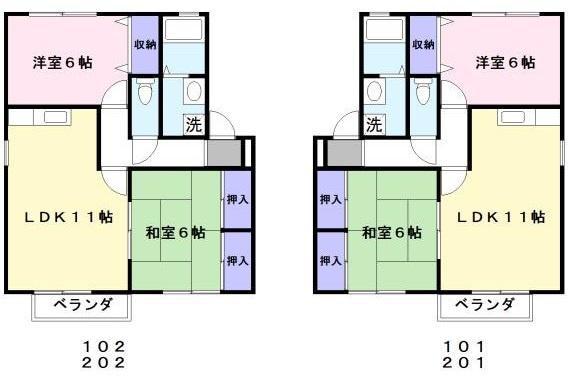 パークヒルズ梨ノ木(2LDK/2階)の間取り写真