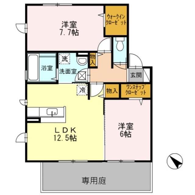 フォレスタ小津(2LDK/1階)の間取り写真