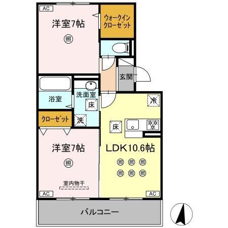 DーROOM琴平一丁目(2LDK/1階)の間取り写真