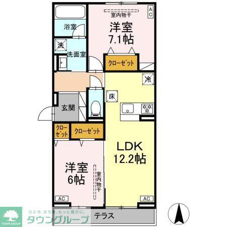 メリディアン ウエスト(2LDK/1階)の間取り写真