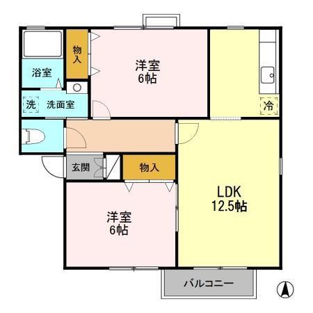 ロイヤルガーデンエリナA(2LDK/2階)の間取り写真