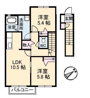 グランドメゾンユイット三番館(2LDK/2階)の間取り写真
