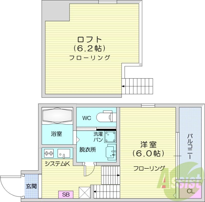 ハーモニーテラス新田(1K/2階)の間取り写真
