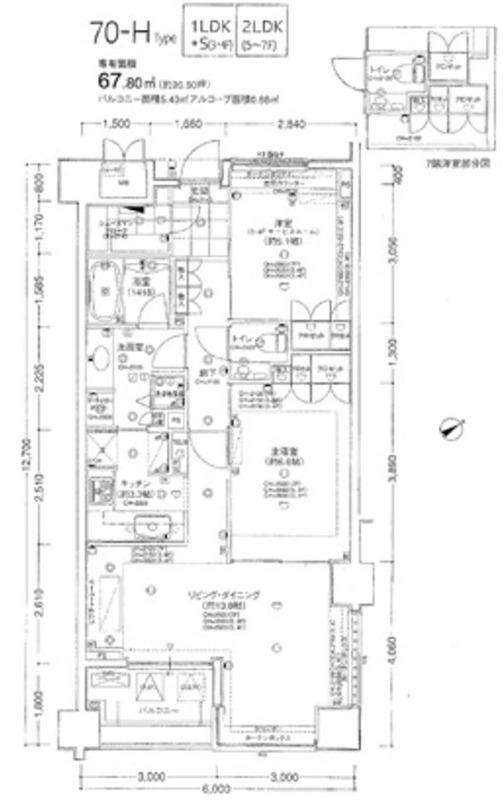 レジデンシア春日安藤坂(2LDK/7階)の間取り写真