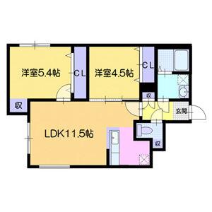 CASA RAVIN(2LDK/1階)の間取り写真