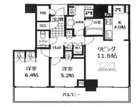 プレミストタワー大阪新町ローレルコート(2LDK/36階)の間取り写真