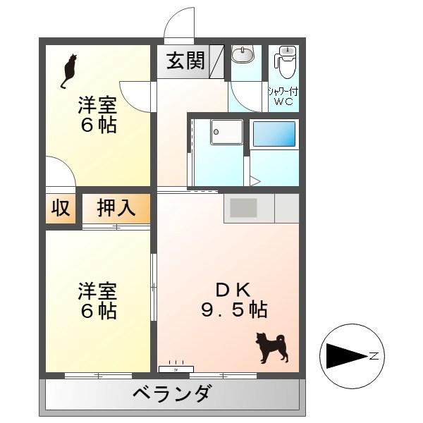 グリーンヒルズ(2DK/2階)の間取り写真