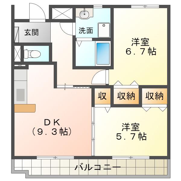 メルベーユ(2LDK/3階)の間取り写真