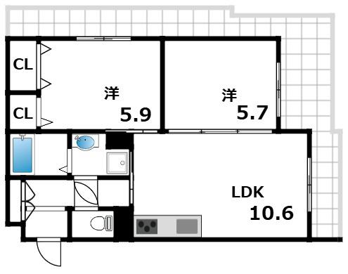 ロイヤルスパークル六甲Ⅱ(2LDK/2階)の間取り写真
